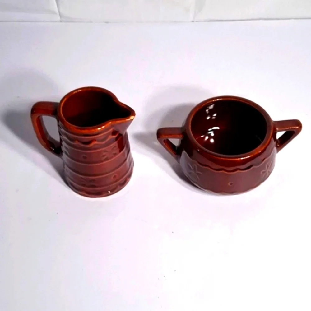 Vintage Set of Brown Marcrest Daisy Dot Stonewear Milk Pitcher And Sugar Bowl